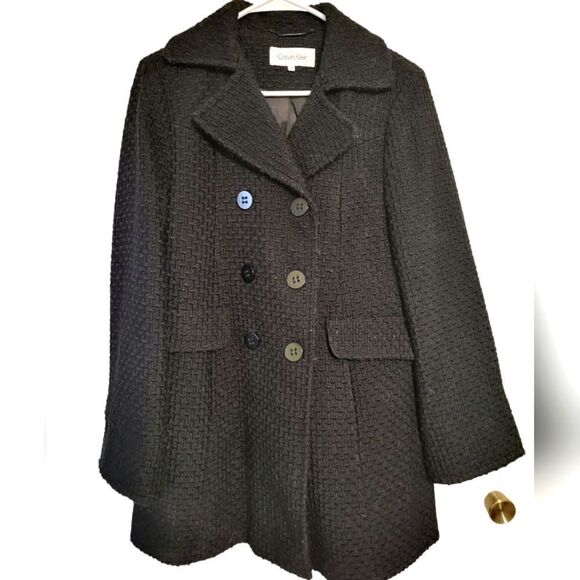 Calvin Klein Black Wool Blend Womens Pea Coat, Size 4 - Picture 3 of 8